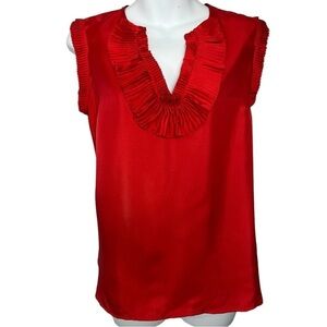 J.Crew Red Silk Ruffle Neckline Blouse